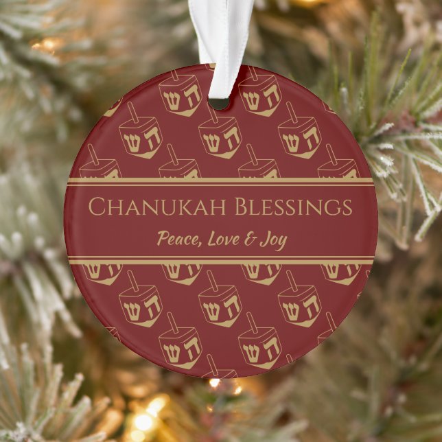 CHANUKAH BLESSINGS Customized Dreidel Burgundy Ornament (Baum)