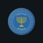 CHANUKAH BLESSINGS | Menorah | Hanukkah Magnet<br><div class="desc">Stilvoll Tekhelet Blue CHANUKAH BLESSINGS Kühlschrankmagnet mit Imitaten silberner Star von David in einem gefliesten Muster und ein Imitat goldenen Menorah in der Mitte. LIEBE JOY PEACE, einschließlich ihrer hebräischen Übersetzungen, erscheint in weißer Typografie. Der Text kann angepasst werden, falls Sie etwas ändern möchten. CHANUKAH BLESSINGS ist auch anpassbar, wenn...</div>