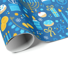 Chanukah Celebrating Gelt Jewish Stars Snowflakes Geschenkpapier