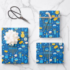 Chanukah Celebrating Gelt Jewish Stars Snowflakes Geschenkpapier Set