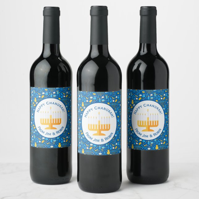 Chanukah Celebrating Gelt Jewish Stars Snowflakes Weinetikett (Flaschen)
