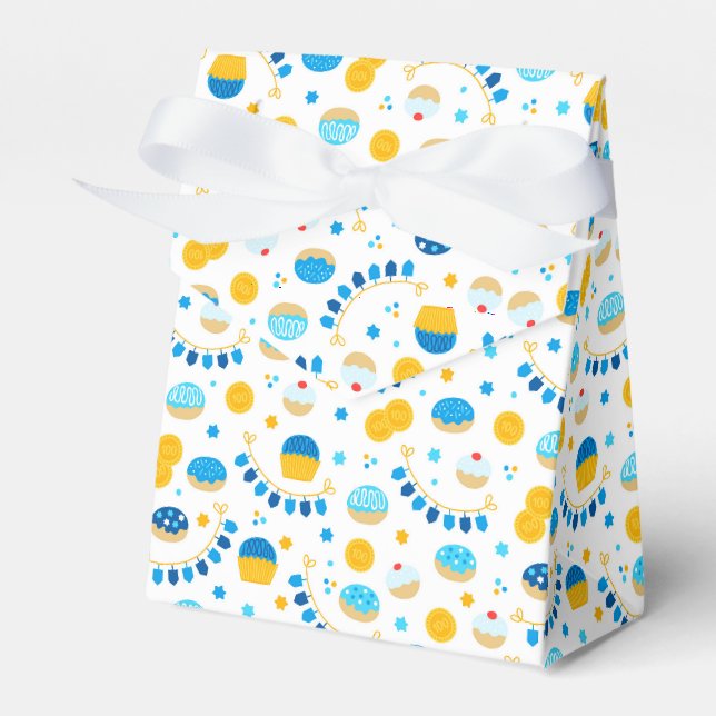 Chanukah Dreidels Doughnut Gold Blue White Geschenkschachtel (Vorderseite)