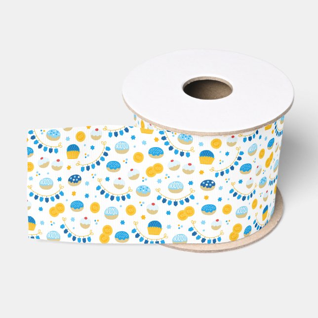 Chanukah Dreidels Doughnut Gold Blue White Ripsband (Spule)