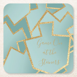 Chanukah Game On Dreidels Turquois Rechteckiger Pappuntersetzer