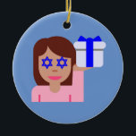 Chanukah Haar gedreht Emoji Keramikornament<br><div class="desc">hanukkah,  chanukkah, "haarflick emoji", emoji, "info girl emoji", "pink girl emoji", jewish, jew, hebrew, hannukah, kanukah, "star of david" kawaii "information emoji pastellrosa weibliches Geschenk präsentiert</div>