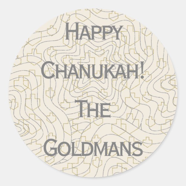 Chanukah/Hanukkah "Dreidels/Stars" Stickers Rund (Vorderseite)