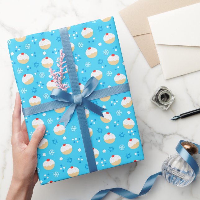 Chanukah Jelly Doughnut Jewish Stars Schneeflocken Geschenkpapier (Schenken)