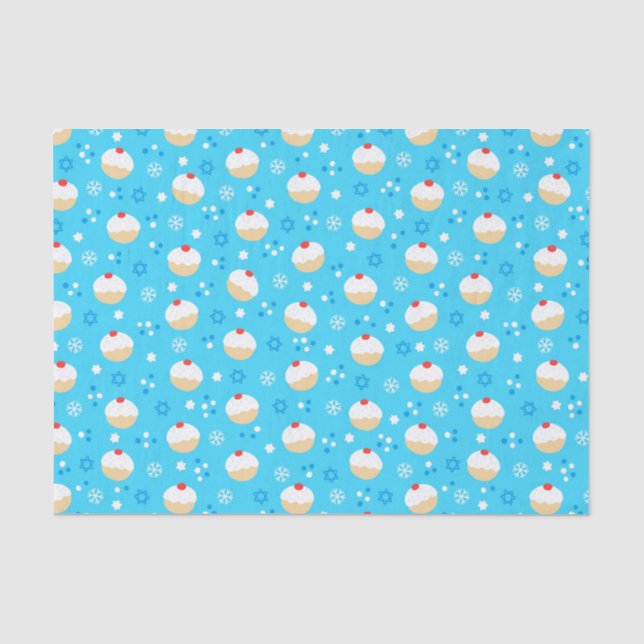 Chanukah Jelly Doughnut Stars Blue Seidenpapier (Vorderseite)