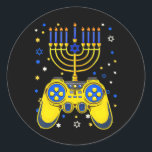 Chanukah Jewish Menorah Gamer Funny Gaming Runder Aufkleber<br><div class="desc">Chanukah Jewish Menorah Gamer Funny Gaming</div>