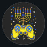 Chanukah Jewish Menorah Gamer Funny Gaming Runder Aufkleber<br><div class="desc">Chanukah Jewish Menorah Gamer Funny Gaming</div>
