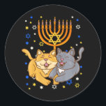 Chanukah Jewish Menorah Kitten Funny Cat Hanukkah Runder Aufkleber<br><div class="desc">Chanukah Jewish Menorah Kitten Funny Cat Hanukkah</div>