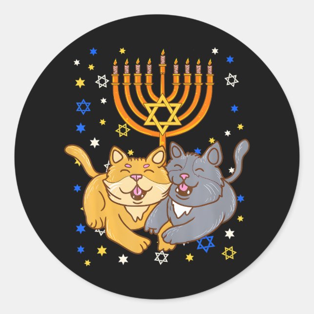 Chanukah Jewish Menorah Kitten Funny Cat Hanukkah Runder Aufkleber (Vorderseite)