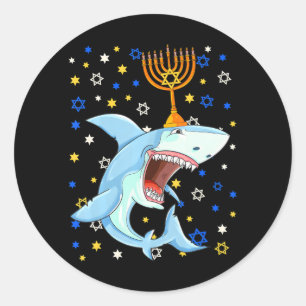 Chanukah Jewish Menorah Shark Funny Hanukkah Runder Aufkleber