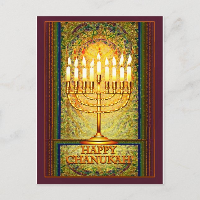 Chanukah Lights, Menorah in festgeklemmtes Glasfen Postkarte (Vorderseite)