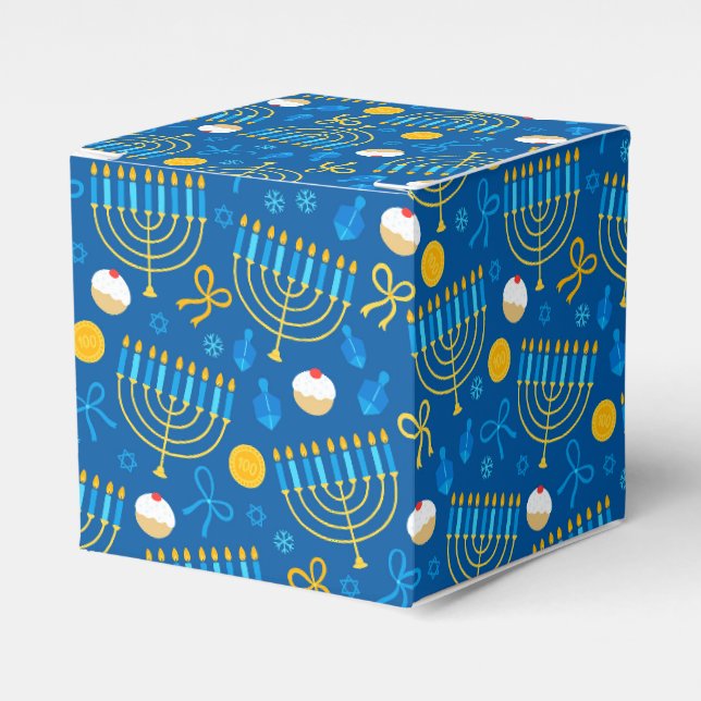 Chanukah Menorah Gelt Dreidel Blue Geschenkschachtel (Vorderseite)