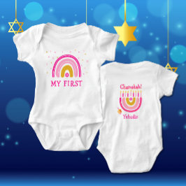 Chanukah Niedlich Personalisiert Menorah Rainbow Baby Strampler