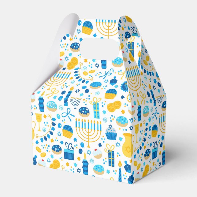 Chanukah Party Blue Gold White Menorah Gelt Cookie Geschenkschachtel (Vorderseite)
