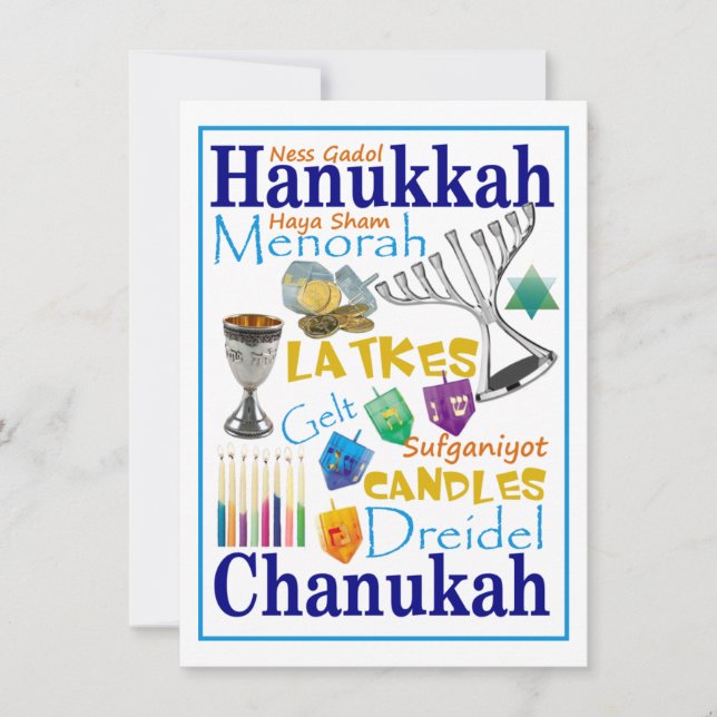 Chanukah Words Collage Einladung (Vorderseite)