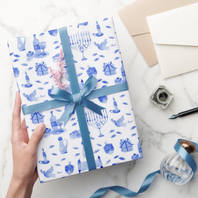 Chanukka-Blaues Geschenkpapier (Schenken)