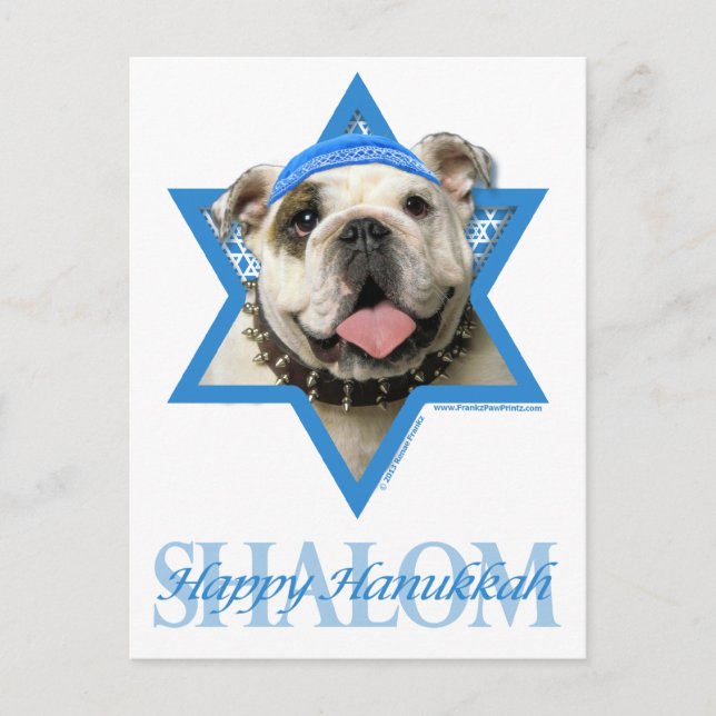 Chanukka-Davidsstern - Bulldogge Feiertagspostkarte (Vorderseite)