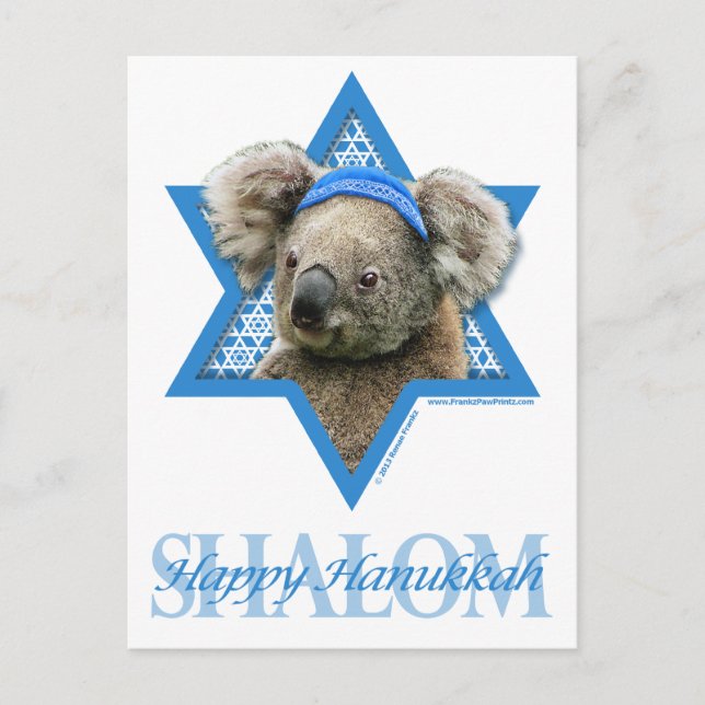 Chanukka-Davidsstern - Koala-Bär Feiertagspostkarte (Vorderseite)