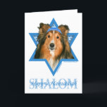 Chanukka-Davidsstern - Sheltie Feiertagskarte<br><div class="desc">Was Sprichwort glückliches Chanukka machen könnte mehr Spaß als, diesen Sheltie Hund habend, ein Yamaka zu tragen, das durch den Davidsstern Umgeben wurde. Dieser wunderliche Feiertagsentwurf ist sicher, Ihre Freunde und Familie sowie andere Tierliebhaber zu erfreuen. Dieser Entwurf ist herein über 100 verfügbar Hundezucht. Wenn Sie nicht Ihren Lieblingshund sehen...</div>