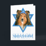 Chanukka-Davidsstern - Sheltie Feiertagskarte<br><div class="desc">Was Sprichwort glückliches Chanukka machen könnte mehr Spaß als, diesen Sheltie Hund habend, ein Yamaka zu tragen, das durch den Davidsstern Umgeben wurde. Dieser wunderliche Feiertagsentwurf ist sicher, Ihre Freunde und Familie sowie andere Tierliebhaber zu erfreuen. Dieser Entwurf ist herein über 100 verfügbar Hundezucht. Wenn Sie nicht Ihren Lieblingshund sehen...</div>