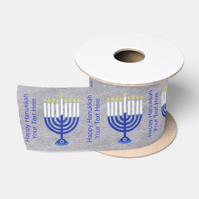 Chanukka dunkelblaues Menorah auf Imitat-silberner Satinband (Spule)