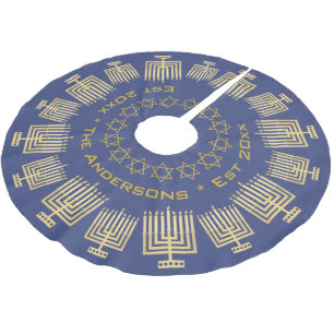 Chanukka-Gold Menorah addieren Ihr Polyester Weihnachtsbaumdecke