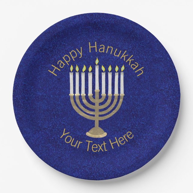 Chanukka-GoldMenorah elegantes Chanukah Party Pappteller (Vorderseite)