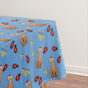 Chanukka-Katze Dreidel Blau-Tischdecke Tischdecke