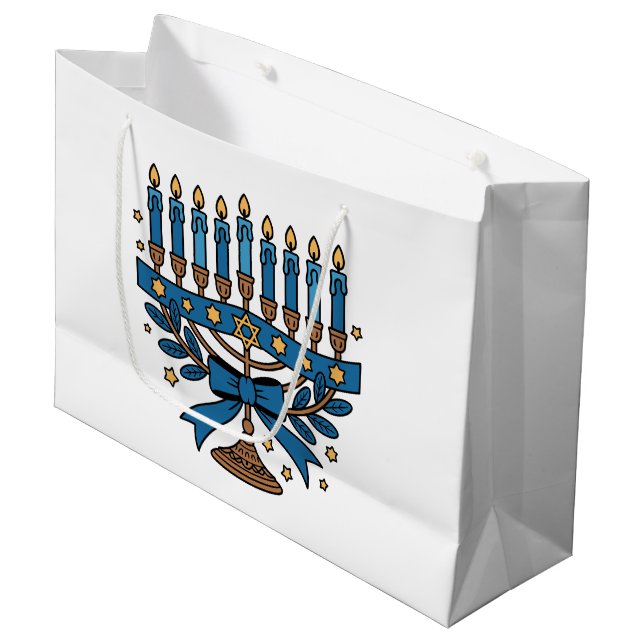 Chanukka-Menora  Große Geschenktüte (Vorderseite Schrägansicht)