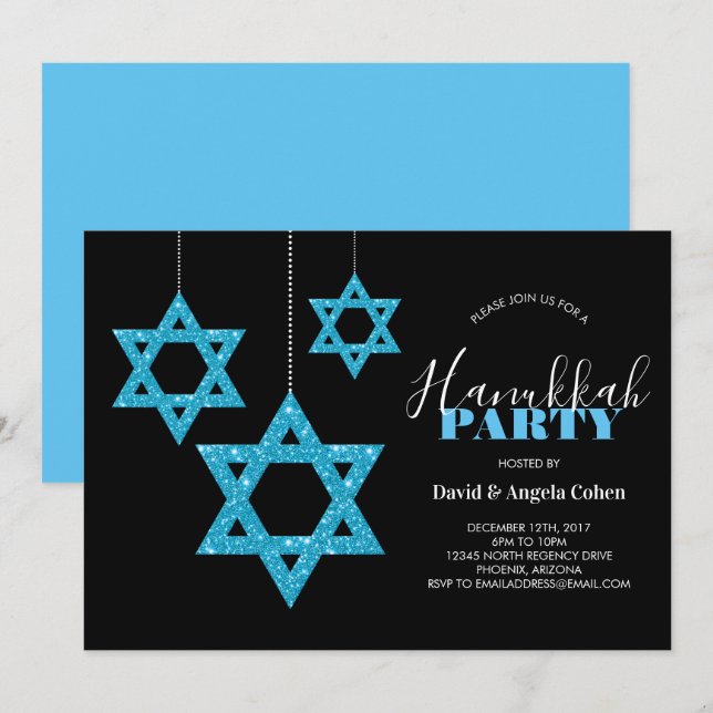 Chanukka-Party-Davidsstern Einladung (Vorne/Hinten)