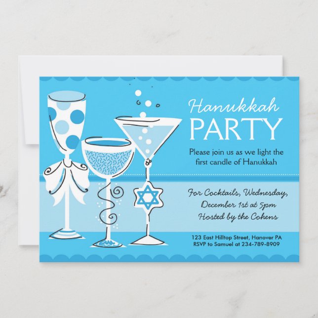 Chanukka-Party Einladungen mit Cocktails (Vorderseite)