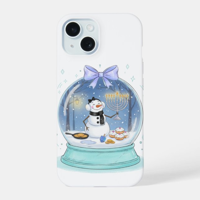 Chanukka-Schneekugel iPhone 15 Hülle (Rückseite)