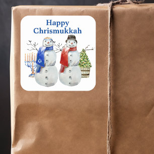 Chanukka Schneemann Weihnachten Chrismukkah   Quadratischer Aufkleber