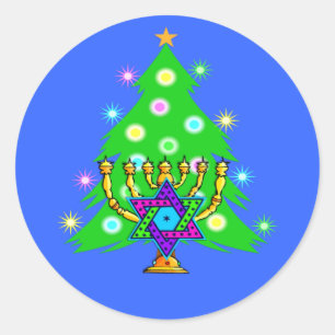 Chanukka und Weihnachten Runder Aufkleber
