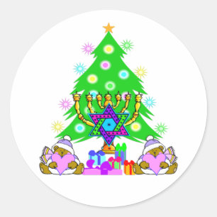 Chanukka- und Weihnachtsaufkleber Runder Aufkleber