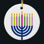 Chanukka-Verzierung | menorah | Keramikornament<br><div class="desc">Runde Verzierung Keramik " glücklichen Chanukkas",  die ein farbiges Menorah kennzeichnet.</div>