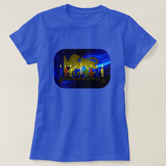 Chanukkah Brass Lion Menorah T-Shirt (Design vorne)