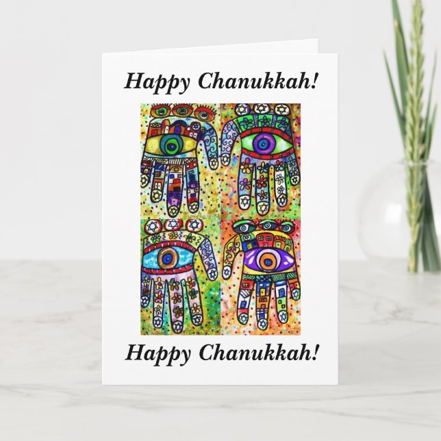 Chanukkah heureux - carte de Judaica Hamsas de bat (Devant)