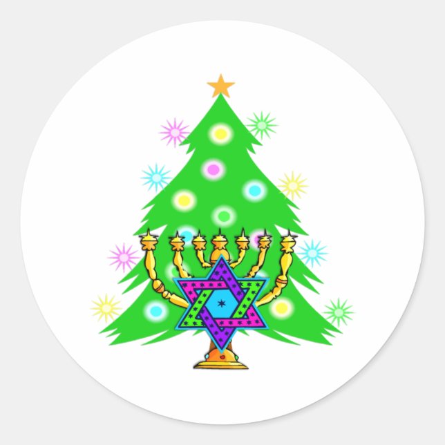 Chanukkah und Weihnachtskarte Runder Aufkleber (Vorderseite)