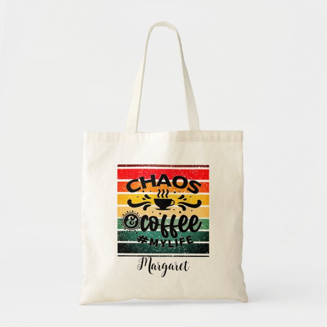 Chaos Coffee my Life Retro Sunset Tragetasche (Vorne)