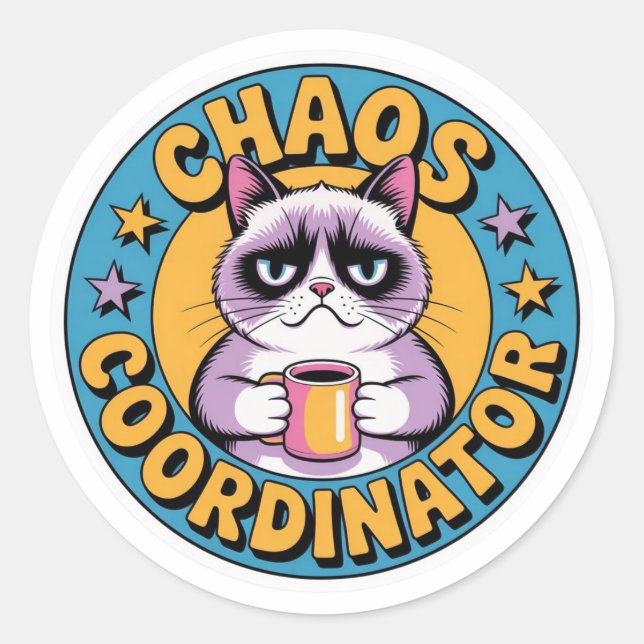 Chaos Coordinator Cat Sticker - Funny Grumpy Coffe (Vorderseite)