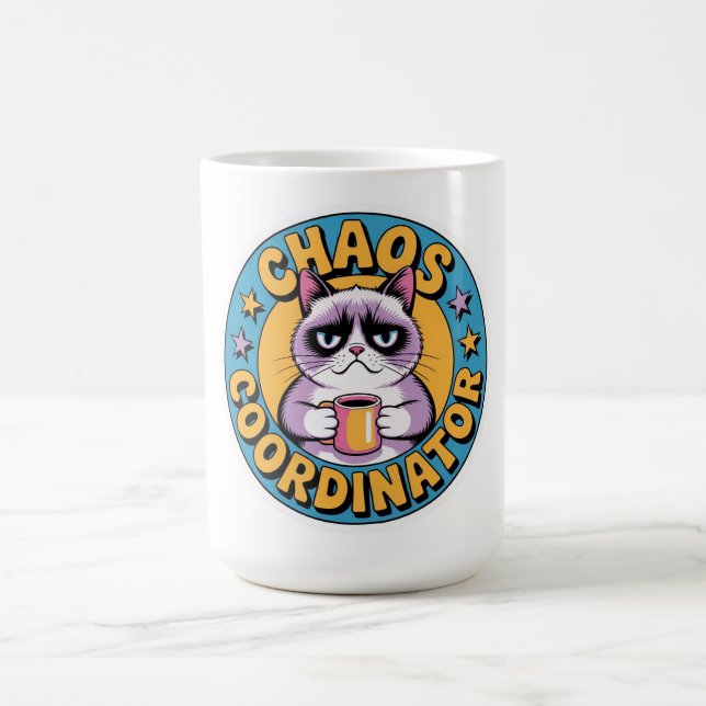 Chaos Coordinator Cat Sticker - Funny Grumpy Coffe Kaffeetasse (Mittel)