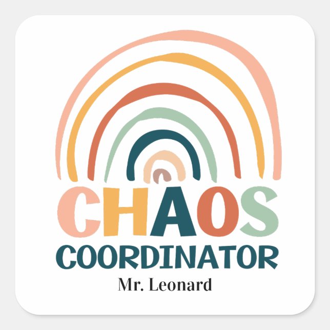 Chaos Coordinator Retrofarben Boho Regenbogen Quadratischer Aufkleber (Vorderseite)