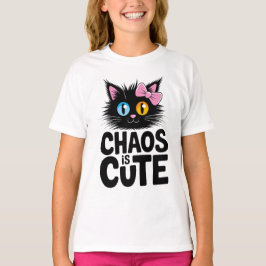 Chaos ist süß – Reizende schwarze Katze mit Schlei T-Shirt