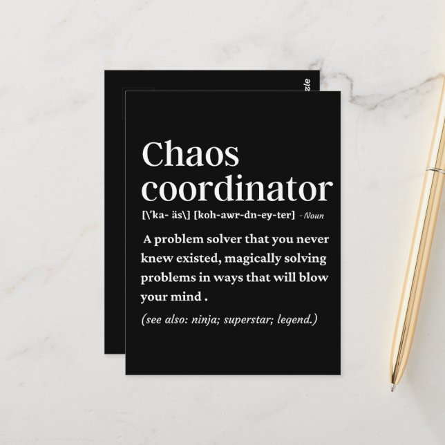 Chaos-Koordinator Funny Definition Postkarte (Vorderseite/Rückseite Beispiel)