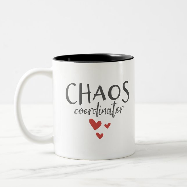 Chaos-Koordinator Parenting lustig Zweifarbige Tasse (Links)