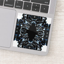 Chaotic Abstract Blue on Black and White Fluid Art Aufkleber